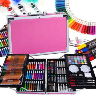 Zestaw do Malowania dla Dzieci Artystyczny Plastyczny Kredki 145 el Walizka- RC-K-001-5905753731162-Pool Garden Party