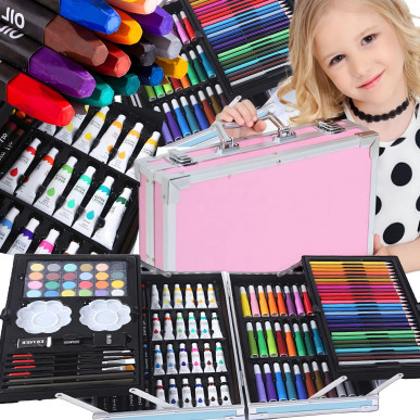 Zestaw do Malowania dla Dzieci Artystyczny Plastyczny Kredki 145 el Walizka- RC-K-001-5905753731162-Pool Garden Party