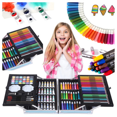 Zestaw do Malowania dla Dzieci Artystyczny Plastyczny Kredki 145 el Walizka- RC-K-001-5905753731162-Pool Garden Party