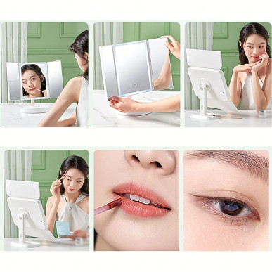 Lusterko kosmetyczne LED do makijażu rozkładane powiększenie x3-PoolGardenParty-RC-K-2093