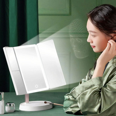 Lusterko kosmetyczne LED do makijażu rozkładane powiększenie x3-PoolGardenParty-RC-K-2093