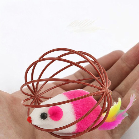 Interaktywna Piłka dla Kota z Myszka Piórkami i Grzechotką – 6 cm