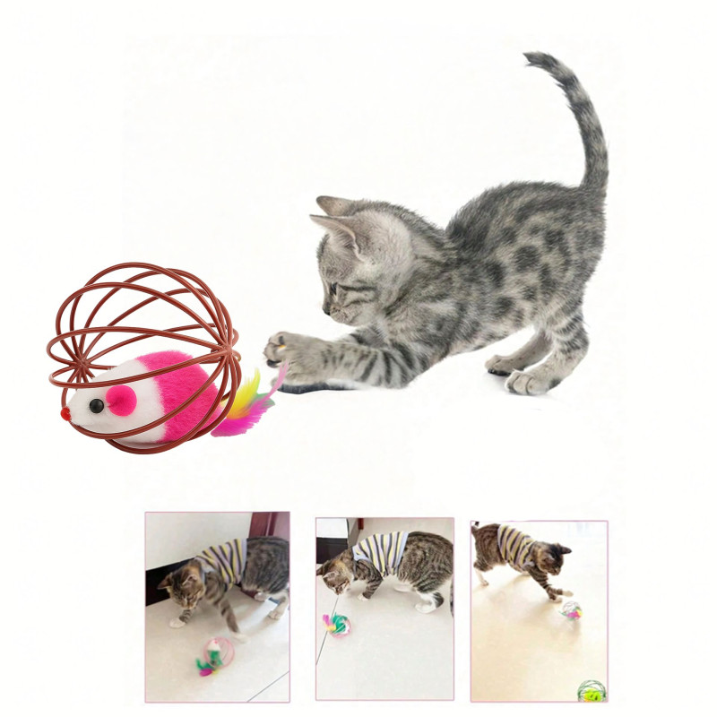 Interaktywna Piłka dla Kota z Myszka Piórkami i Grzechotką – 6 cm Interaktywna Piłka dla Kota z Myszka Piórkami i Grzechotką – 6 cm