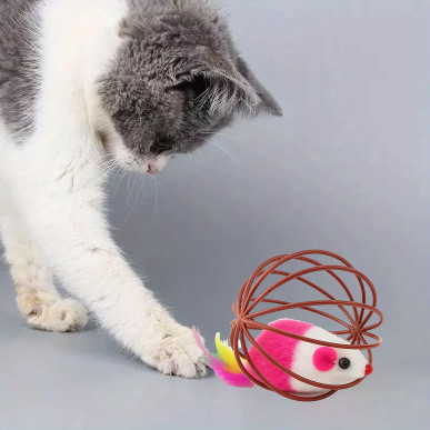 Interaktywna Piłka dla Kota z Myszka Piórkami i Grzechotką – 6 cm RC-K-1644-Pool Garden Party