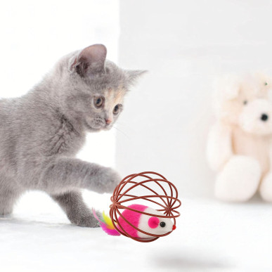 Interaktywna Piłka dla Kota z Myszka Piórkami i Grzechotką – 6 cm RC-K-1644-Pool Garden Party