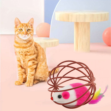 Interaktywna Piłka dla Kota z Myszka Piórkami i Grzechotką – 6 cm RC-K-1644-Pool Garden Party