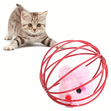 Interaktywna Piłka dla Kota z Myszka Piórkami i Grzechotką – 6 cm RC-K-1644-Pool Garden Party