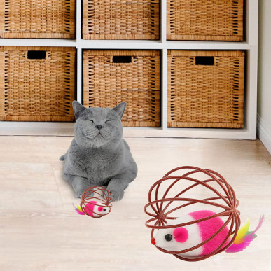 Interaktywna Piłka dla Kota z Myszka Piórkami i Grzechotką – 6 cm RC-K-1644-Pool Garden Party