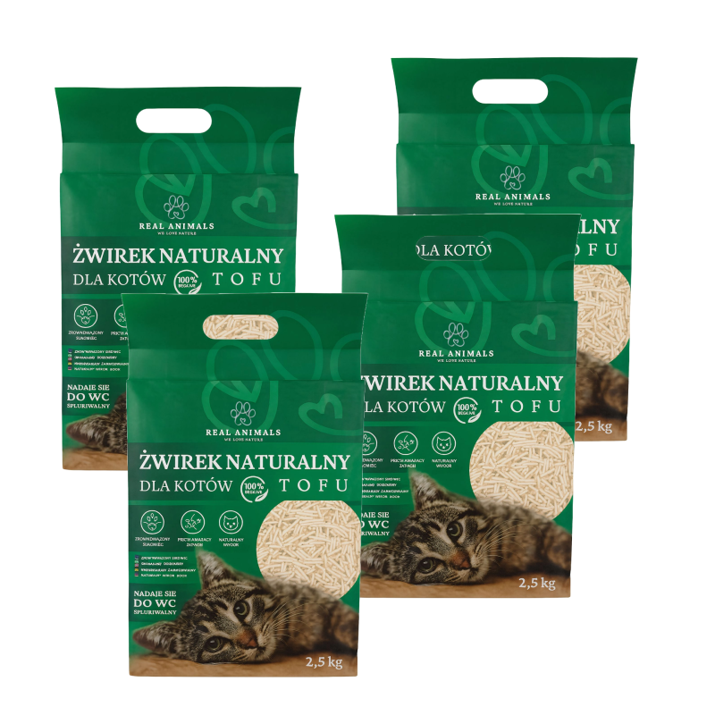 4x Żwirek Tofu dla Kota BIODEGRADOWALNY Ekologiczny 100% Naturalny 2,5kg 5l