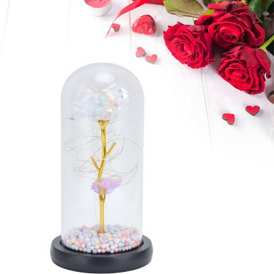 Perła Wiecznej Miłości–Róża LED pod Szklanym Kloszem BIAŁA-RC-K-1496-Pool Garden Party