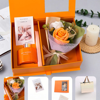 Zestaw Prezentowy Dyfuzor z Patyczkami i Róże Mydlane – Pomarańczowy | Dzień Kobiet, Walentynki-RC-K-857-POOL GARDEN PARTY