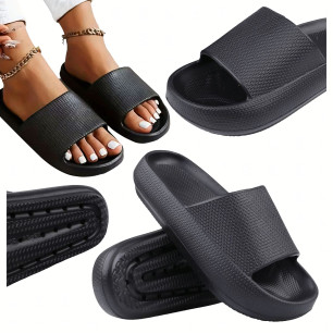 Lekkie Klapki Damskie Piankowe Kapcie Letnie na Plażę Basen rozm. 38-39-czarne