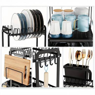 Duża Czarna Suszarka do Naczyń XXL – Dwupoziomowy Ociekacz z Odpływem RC-K-1545- Pool Garden Party