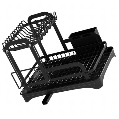 Duża Czarna Suszarka do Naczyń XXL – Dwupoziomowy Ociekacz z Odpływem RC-K-1545- Pool Garden Party
