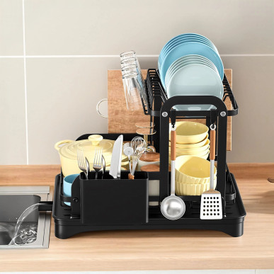 Duża Czarna Suszarka do Naczyń XXL – Dwupoziomowy Ociekacz z Odpływem RC-K-1545- Pool Garden Party