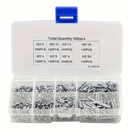 Zestaw Śrub Wkrętów Uniwersalnych M2 Stal – do Drewna Elektroniki 800 szt.