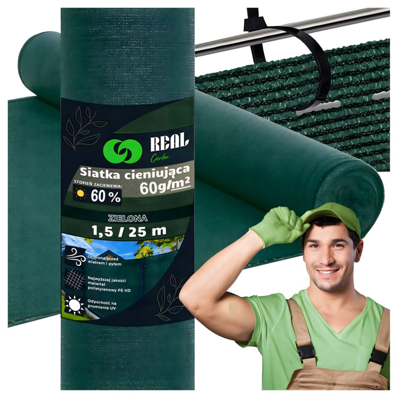 Siatka cieniująca maskująca 95% Mata na ogrodzenie płot 1,5 x 25m (60g)