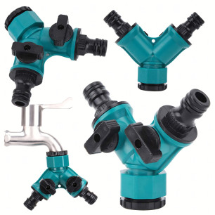 Trójnik Rozdzielacz na Kran 1/2" 3/4" 2-drożny z Zaworami do Węża