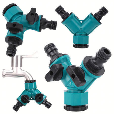 Trójnik Rozdzielacz na Kran 1/2" 3/4" 2-drożny z Zaworami do Węża