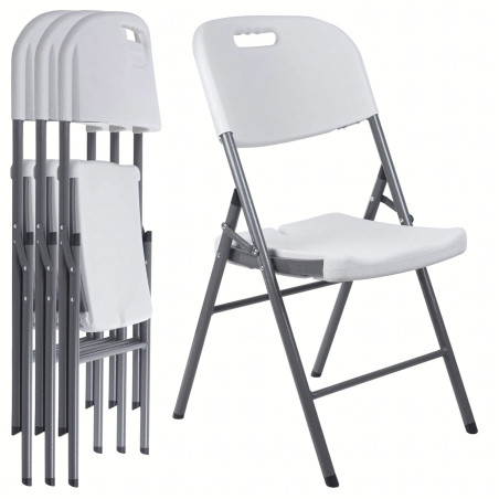 4 x Krzesło Cateringowe Składane Ogrodowe, Białe Krzesło na Piknik i Eventy