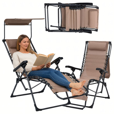 Krzesło Zero Gravity Składane, Fotel Ogrodowy, Leżak Plażowy, Leżanka z Daszkiem