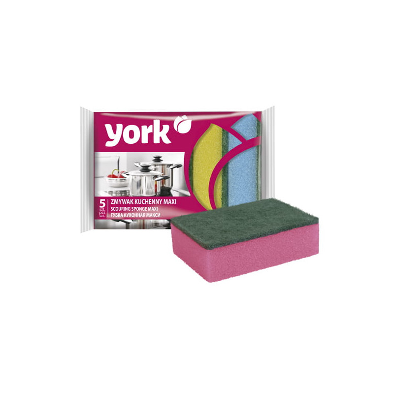 Zmywak Myjka Gąbka Kuchenna MAXI 5 szt. do mycia naczyń dwuwarstwowe kolorowe YORK