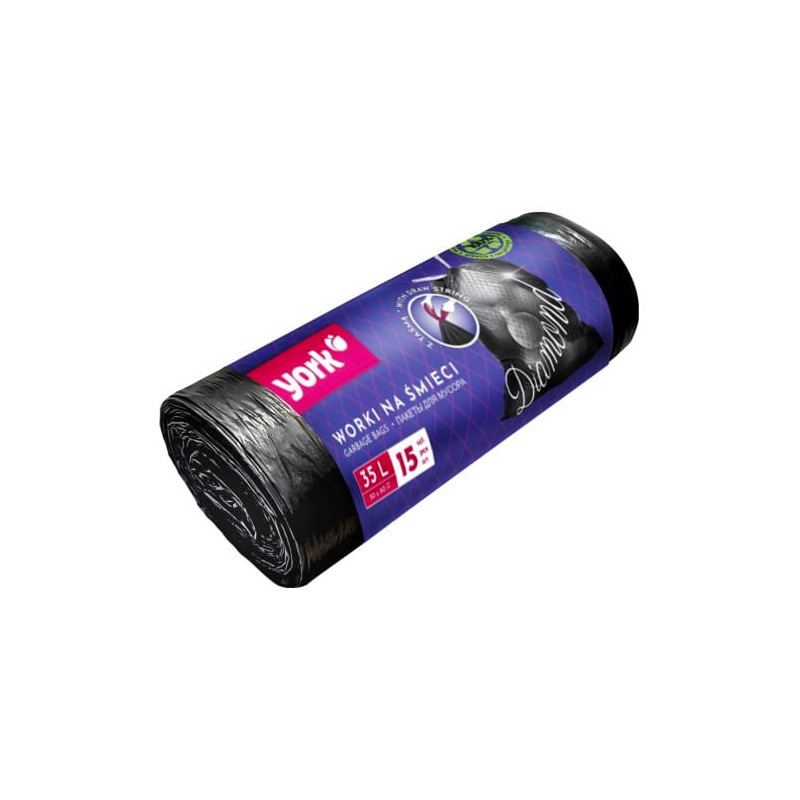 Worki na śmieci z taśmą DIAMOND 35 l / 15 szt. ekologiczne wytrzymałe elastyczne YORK
