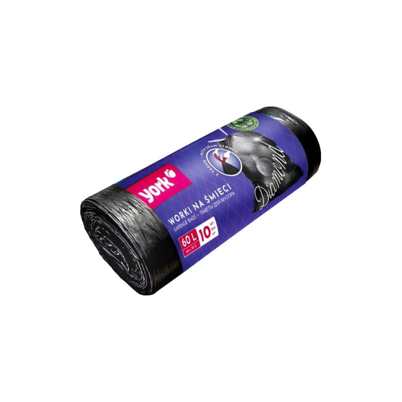 Worki na śmieci z taśmą DIAMOND 60 l / 10 szt. ekologiczne wytrzymałe elastyczne YORK