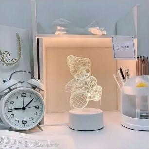 Lampka Nocna do Sypialni dla Dzieci Biurkowa USB-Miś 3D Illusion