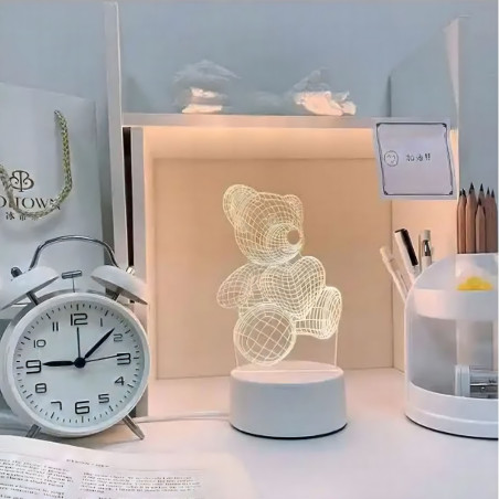 Lampka Nocna do Sypialni dla Dzieci Biurkowa USB-Miś 3D Illusion