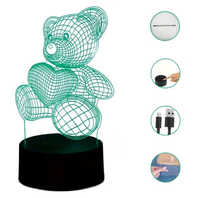 Lampka Nocna Prezent Miś 3D Illusion do Sypialni dla Dzieci Biurkowa USB-RC-K-1499-5906301406624-Pool Garden Party
