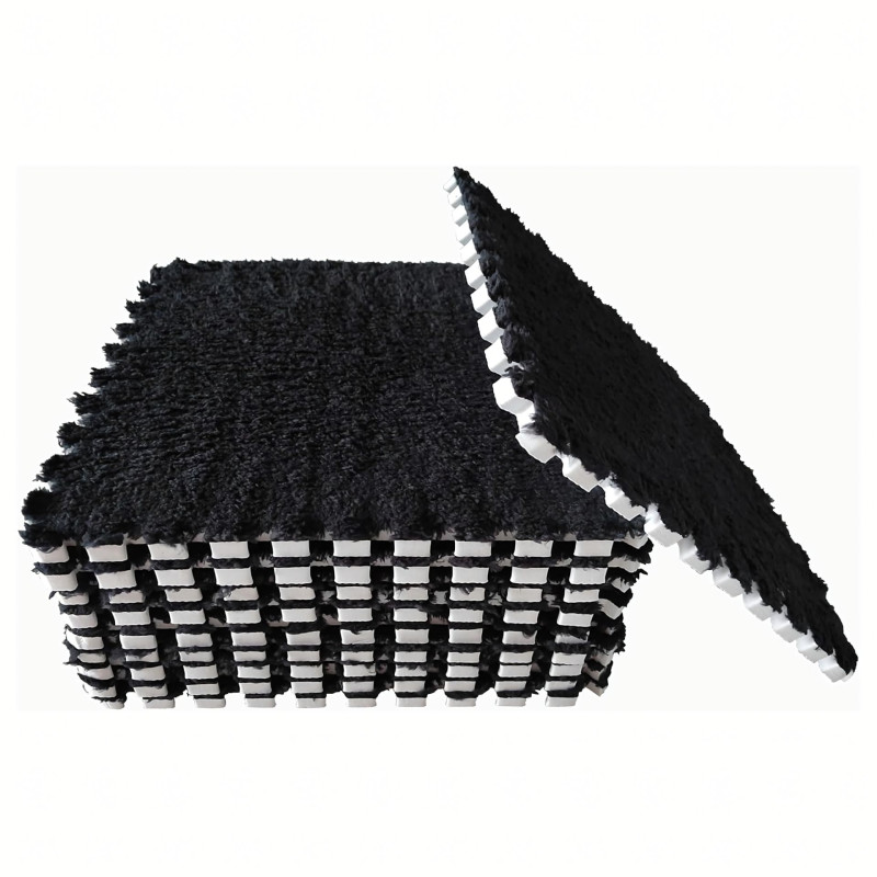 Puzzle Piankowe EVA Mata Pluszowa Dywan Podłogowa Czarne 30x30cm-12szt.