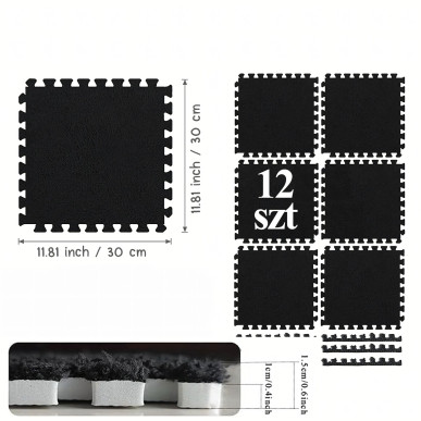 12x Puzzle Piankowe EVA Mata Pluszowa Dywan Podłogowa Czarne 30x30cm-1254-BLA-3831128624536-Pool Garden Party
