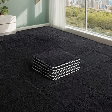 12x Puzzle Piankowe EVA Mata Pluszowa Dywan Podłogowa Czarne 30x30cm-1254-BLA-3831128624536-Pool Garden Party