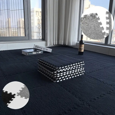 12x Puzzle Piankowe EVA Mata Pluszowa Dywan Podłogowa Czarne 30x30cm-1254-BLA-3831128624536-Pool Garden Party